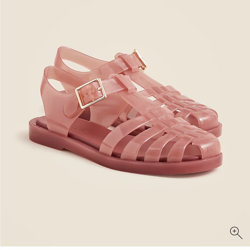 J Crew taupe Pink Jelly Sandals with Gold Buckle